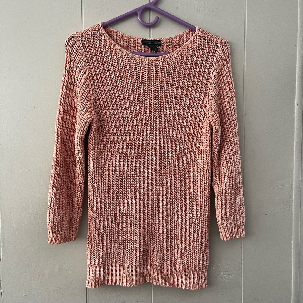 VTG Lauren Jeans Ralph Lauren Salmon Pink Knit Chunky Sweater Top Woman’s Sz L